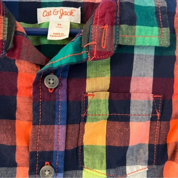 Rainbow Plaid Long-sleeved Button-up Shirt Size 2T - Picture 3 of 4